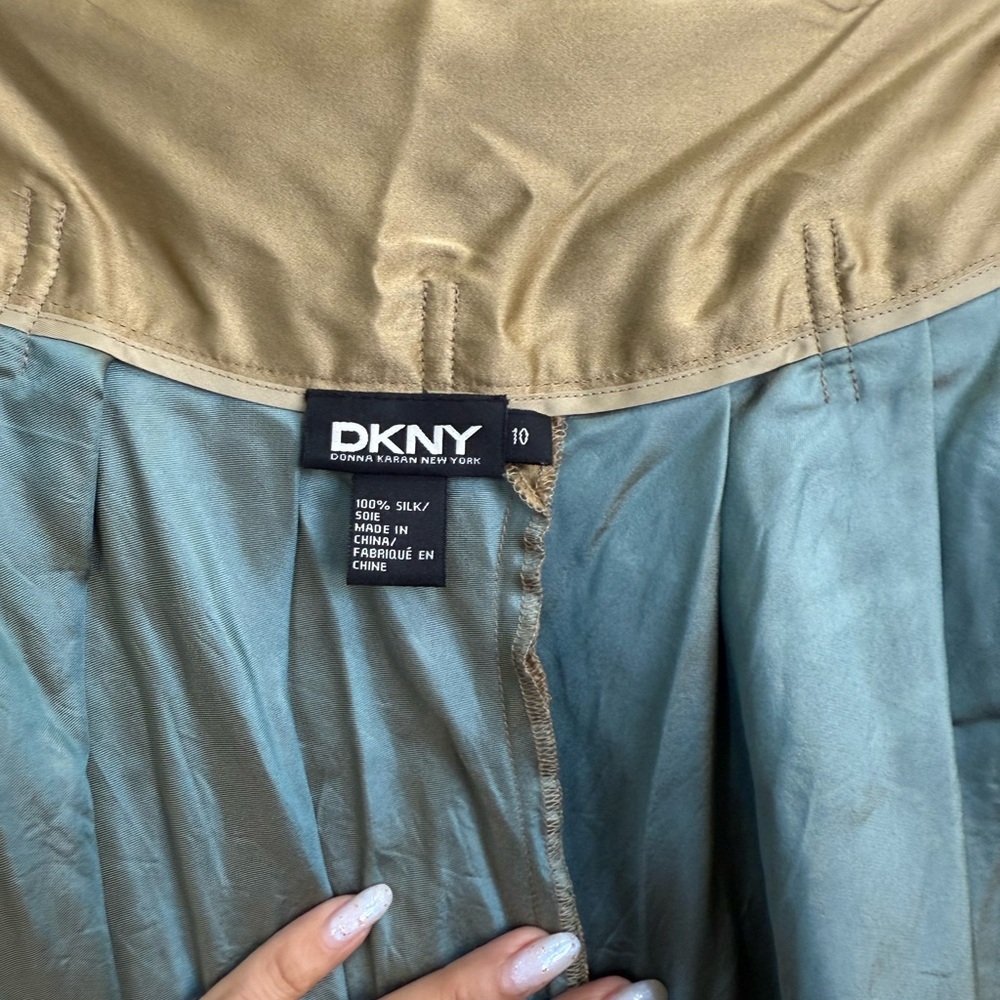 Vintage DKNY 100% Silk Gold Midi Skirt Bow Detail Size 10 Quiet Luxury Y2K - Picture 9 of 9